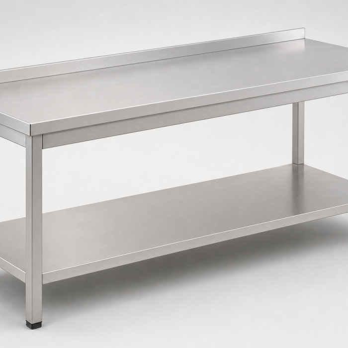 Munkaasztalok, alsó polccal, hátsó felhajtással 1000x400