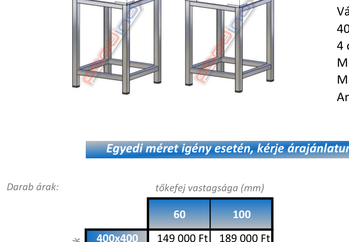 Munkaasztalok, dupla polccal, hátsó felhajtással 600600x100