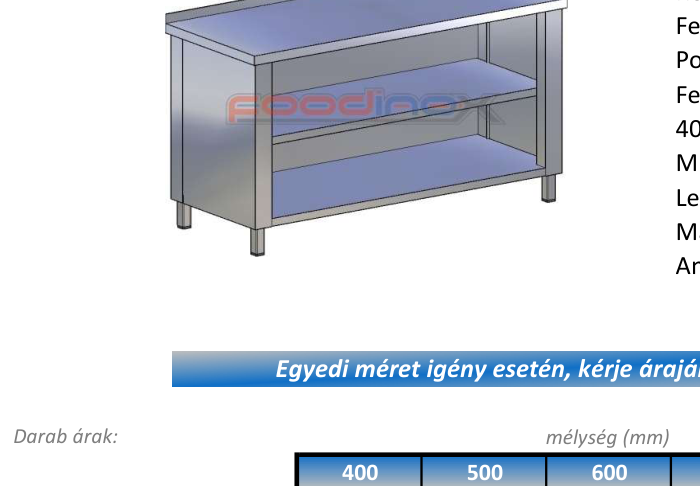 Nyitott semleges pultok, hátsó felhajtással 2900x800