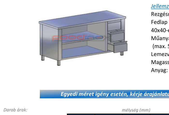 Nyitott semleges pultok, fiókkal 2900x800
