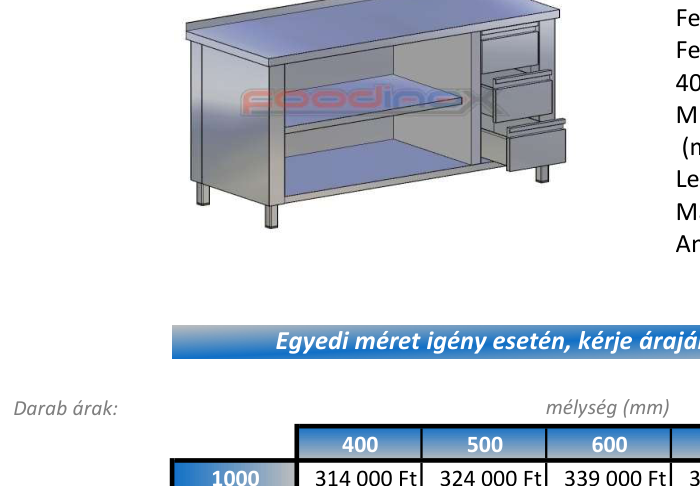 Nyitott semleges pultok, fiókkal 2900x800