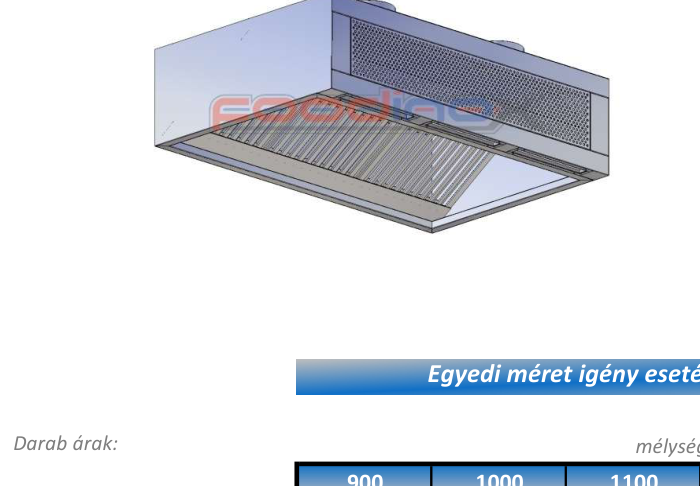 Előlapos elszívó ernyők, indukciós és friss levegős befúvással 3000x1400