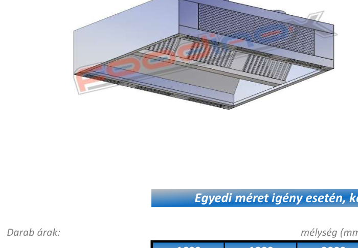Sziget elszívó ernyők, indukciós és friss levegős befúvással 3000x2400